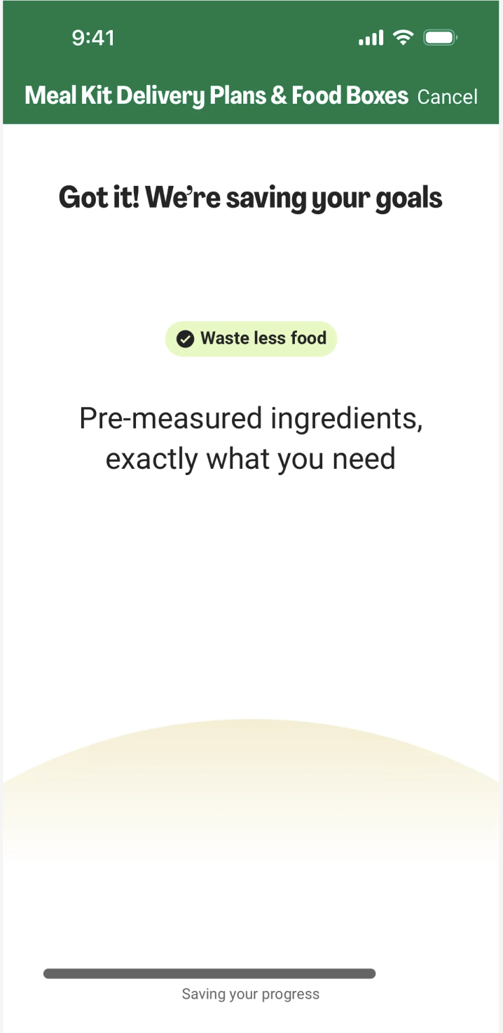Original HelloFresh a moment of assurance screen
