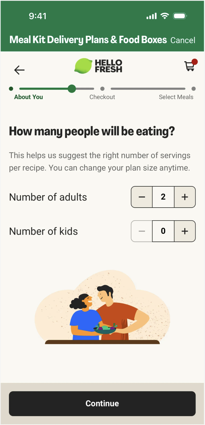 Original HelloFresh who will be eating? screen