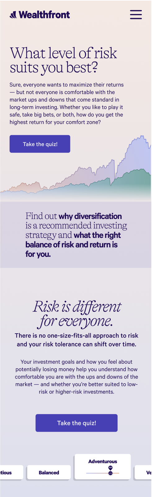 Risk quiz landing page: What level of risk suits you best?