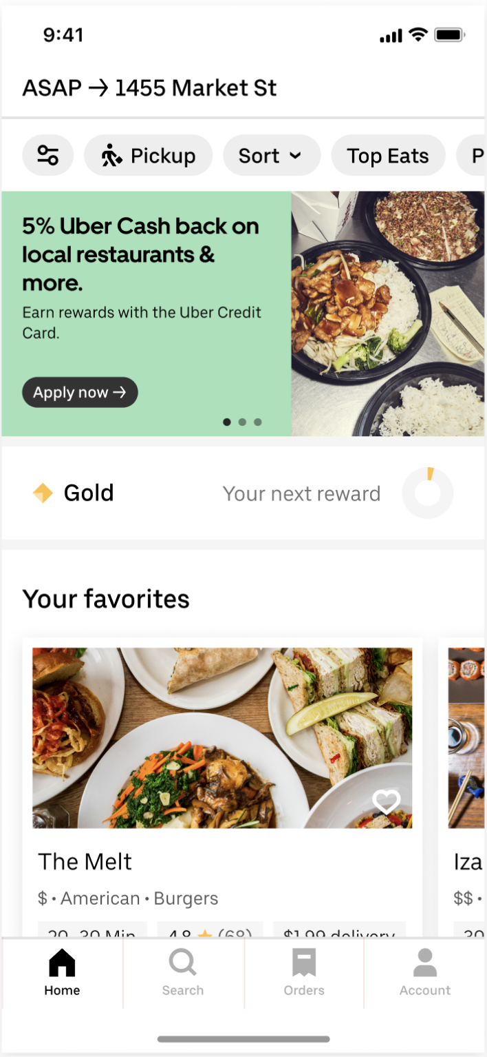 Uber Eats home screen