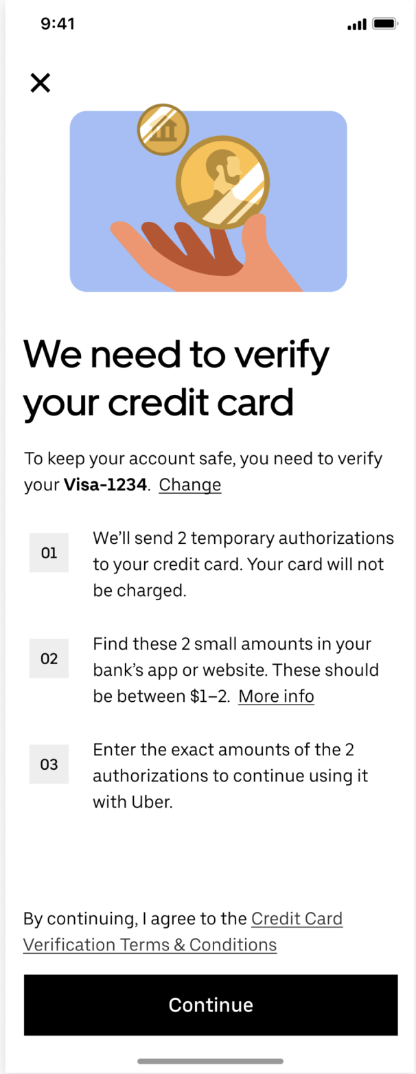 Instructions for verifying a credit card